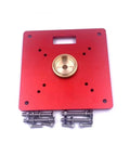 No Sweat Fit Aluminum Alloy Router Table Insert Bushings with Slick Precision Alignment Zero Drift Design, red metal plate with screws.