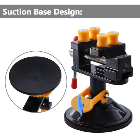 Universal Mini Suction Vise Clamp with 360 Degree Rotation showing suction base for DIY hobby projects.