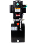 Heavy Duty Hydraulic Power Unit With 6 Quart Reservoir And Single Phase Motor, front view showing control lever.