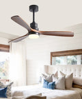52 Inch Wood Ceiling Fan With Lights And Remote Control Dope Modern Black Indoor Outdoor Ceiling Fan in bedroom setting