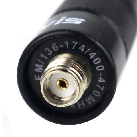 Close-up of connector on Beefed Up SMA Female Ham Radio Antenna 7.9 Inch Whip For VHF UHF 144 430 MHz With Low VSWR Under 1.5 2.15dBi Gain
