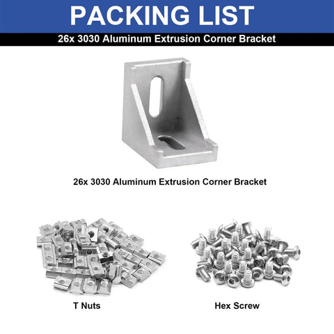 Dope 26 Piece 3030 Corner Bracket Set with aluminum bracket, T nuts, and screws for V Slot and T Slot Systems