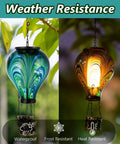 Lit Hot Air Balloon Solar Lantern With Flickering Flame Light, Tie Dye Glass Outdoor Lamp, Waterproof hanging in garden