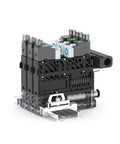 Three-Unit Integrated Vacuum Generator With Built-In Silencer For Quiet No-Fuss Pneumatic Vacuum Systems, front view, black and clear