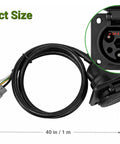 Beefy 48V Golf Cart Charging Port With 40 Inch 14 Gauge Wire, UL Certified 120V receptacle for Madjax Denago models, showing product size.