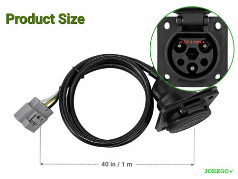 Beefy 48V Golf Cart Charging Port With 40 Inch 14 Gauge Wire, UL Certified 120V receptacle for Madjax Denago models, showing product size.