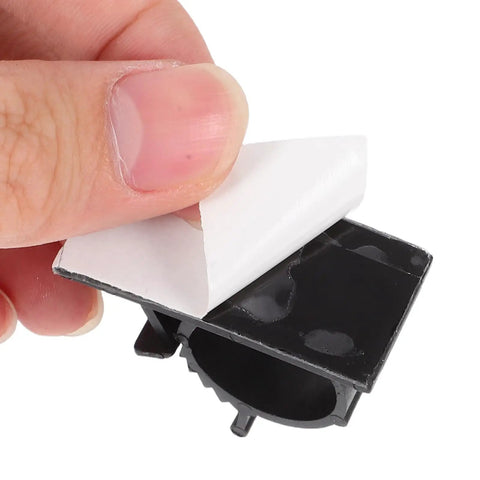 Self Adhesive Pipe Holder Clamps For Filtration System Tubes And Washing Machine Hoses, black plastic clip with peel-off backing