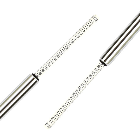 WYNNsky pencil tire gauge with white 1–20 psi tape, metal body, close-up view