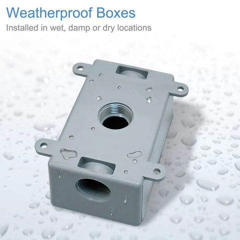 Outdoor Weatherproof Single Gang Electrical Outlet Box For 1/2 In Or 3/4 In Conduit, UL Listed Plastic Junction Box Outlet in gray PVC