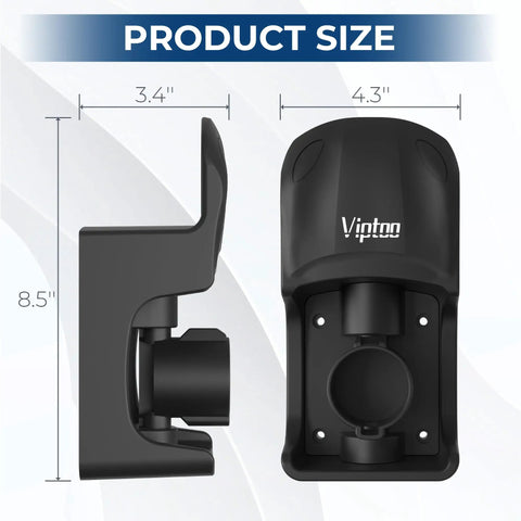 Badass J1772 Electric Vehicle Charger Holder Wall Mount design with measurements 3.4x4.3x8.5 inches, durable thermoplastic material.