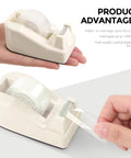 Beige tape dispenser in hand from Must-Have All In One Desk Organizer Set For Home Office And School With Stapler Tape Dispenser Scissors Clips