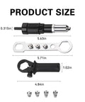 Pop Rivet Gun Adapter Kit For Cordless Drill Rivet Drill Attachment with four interchangeable heads and size details