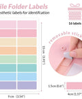 Colorful removable file folder labels with dimensions shown, compatible with Pink 8 Pocket Expanding File Folder Accordion Organizer.
