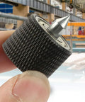 Heavy Duty 12 Mm Carbide Tipped Live Center For Mini Wood Lathe With Rock Solid Steel Rotation Cone shown in hand with detailed grip.