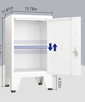 24.4 Inch High Metal Locker Cabinet With One Door And Adjustable Shelves, open view showing interior dimensions and leveling feet.