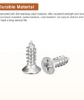 Premium Heavy Duty 100 Piece M4 X 12 Mm Flat Head Phillips Self Tapping Wood Screws Made From Tough 304 Stainless Steel, close-up view.