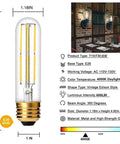 Dimmable T10 Edison LED Tubular Bulb 4000K Daylight White Dope Vintage Filament Light 60W Equivalent E26 Base, dimensions diagram