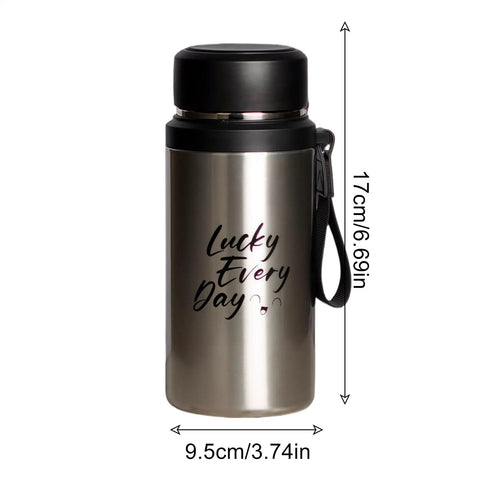 Insulated Water Bottle For On The Go Hydration 800ml Stainless Steel Flask with double wall thermal cup and text 'Lucky Every Day'