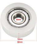 4 Pack White Pom Roller Idler Bearing Pulley Smooth Operator Conveyor Guide Wheel For Sliding Doors Windows with 8mm inner diameter.