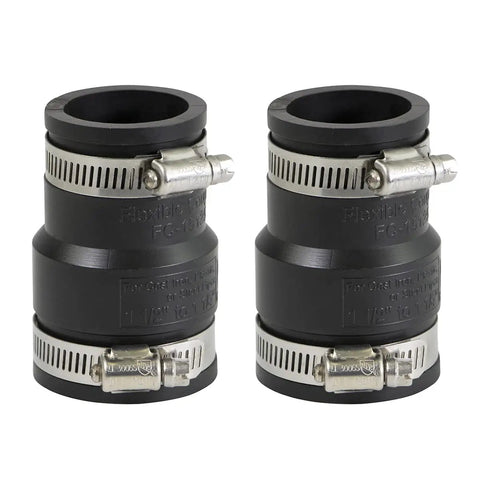 Flexible PVC Reducing Coupling With Stainless Steel Clamps One And A Half Inch By One And A Quarter Inch Black DWV Piping Fitting Pack Of Two
