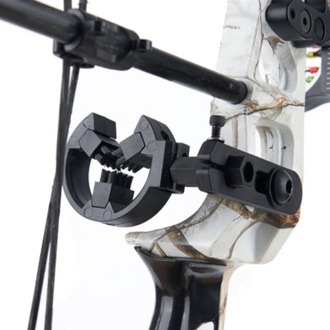 Whisker Brush Biscuit Arrow Rest For Compound Bows Archery Arrow Holder shown attached to bow, adjustable dual coil emitters