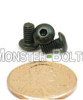 Size 6 40 X 1/4 Inch Button Head Socket Cap Screws, Rock Solid Alloy Steel, Top Shelf Black Oxide Coating, Badass 12.9 Grade Strength, Includes 50 Pieces For Your Next Rig Upgrade with a penny for scale.