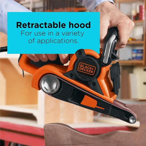 Heavy Duty Belt Sander With Dust Bag 7 Amp Motor 3 Inch By 21 Inch Angled Sanding Belt For Closer Edge Sanding with retractable hood