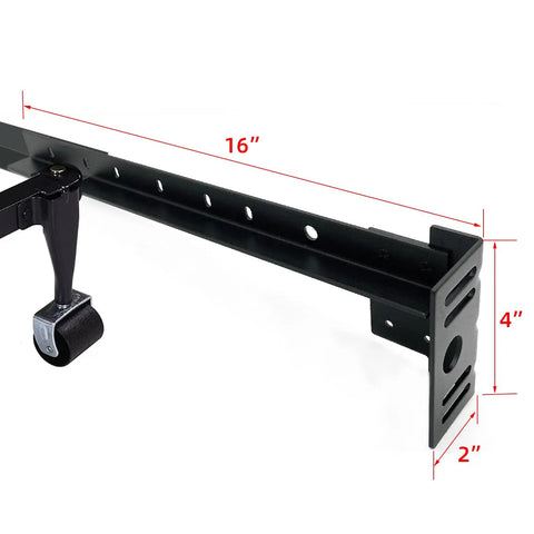 Universal Footboard Extension Brackets For Bed Frames Knockout Fix Hardware Kit Bolt On Design Fits Twin Queen King Sizes No Sweat Install Guaranteed Quality, 16 inch black steel bracket with adjustable holes.
