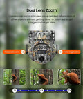 Heavy Duty Camouflage Solar Security Camera Outdoor 6Mp 12X Zoom Dual lens zoom for detailed wildlife monitoring.