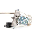 Gas Fryer Thermostat GS A6 030 1800 OEM Replacement Part, silver with coil and black knob, commercial use component