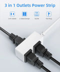 Flat Plug Extension Cord Pack Six Foot White Indoor Power Strip With Three Polarized Outlets And Tamper Guard