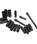 Ultimate 18-Pc Metric Hex Impact Socket Kit With Cr-V Steel Sockets From 10mm To 24Mm Plus Extensions And Storage Box For Your Garage Repair Jobs And Auto Hobbies, black deep sockets
