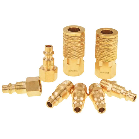 Eight Pack One Quarter Inch NPT Air Fittings Kit With Solid Brass Quick Connect Couplers And Plugs For Air Hoses And Compressors
