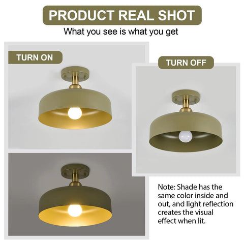 Modern Flush Mount Ceiling Light Fixture With Matte White Dome Shade, 11.8 Inches, E26 Socket, turned on and off view