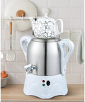 Boss 220V Electric Turkish Tea Maker With 3L Stainless Steel Boiler And 1L Ceramic Teapot Dual Teapot Samovar With Keep Warm Function For Tea Or Coffee White