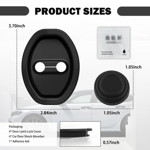 Dimensions of 8 Piece Car Door Strike Protector Kit With Silicone Door Latch Cover And Full Adhesive Backing shown on image