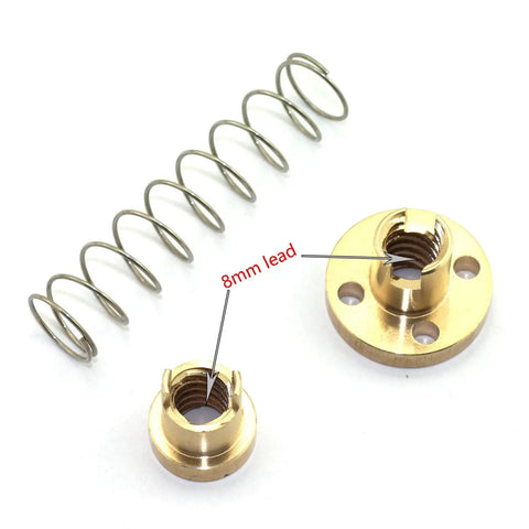 2 Pack T8 Anti Backlash Spring Loaded Nuts For 8mm Acme Lead Screws Brass Construction with spring visible