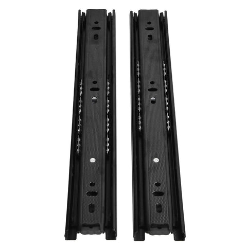 Beefed Up Heavy Duty Three Section Drawer Slides Black 12 Inch 100 Pound Load Capacity, pair shown for home office use