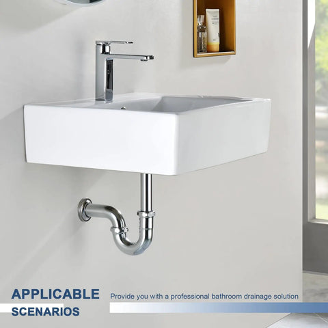 Bathroom with Brass P-Trap Sink Waste Kit For Basin With Reducing Washer 1-1/2 Inch Inlet 22 Gauge Chrome Plated Slip Joint