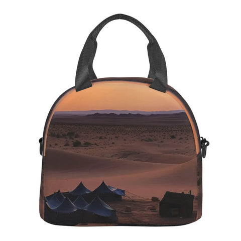 Insulated Lunch Tote For Women And Men With Leakproof Zippers Reusable Desert Camping Cooler Bag, desert print, on the go