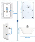 Heavy Duty 6 Outlet Splitter Surge Protector With 4 Usb Ports And Dual Type C Plug And Play Wall Expander Power Strip dimensions and design layout.