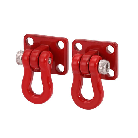 Metal Tow Hook Set For SCX24 TRX4M One Twenty Fourth And One Eighteen RC Crawlers Four Piece Recovery Hook Kit, red metal hooks close-up