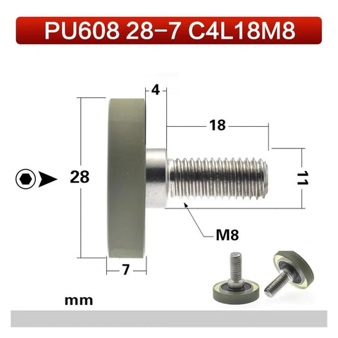 Solid PU Polyurethane Roller Bearing With External M8 M6 Thread And Soft Rubber Coating For Skateboards Doors And Industrial Motor Conveyor Wheels Hella Durable With Super Smooth Rolling Experience Everyday
