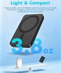 Ultra Slim Magnetic Portable Charger For Smartphones 5000mAh Power Bank in black, lightweight 3.8oz, ideal for quick recharges.