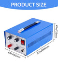 Handheld Pulse Arc Jewelry Welder Kit For Gold Silver Platinum And K Gold with dimensions labeled on blue welder box