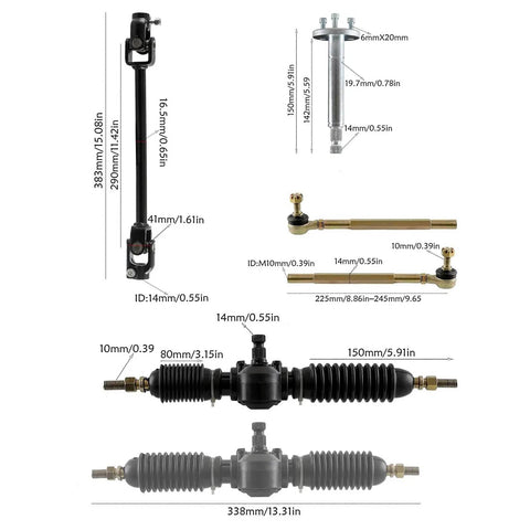Components of Complete 29 Inch Rear Live Axle Kit Beefed Up For Go Karts And Drift Trikes With 6 Inch Wheels displayed with measurements