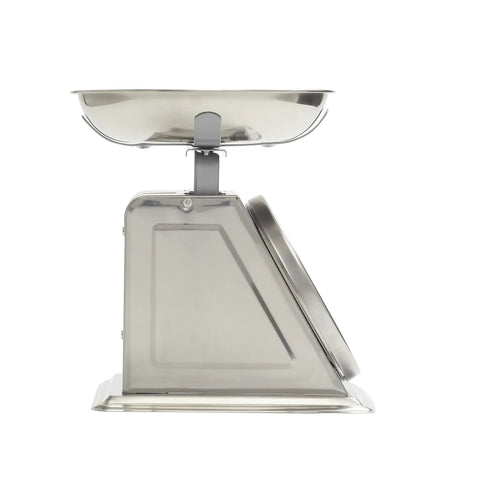 Side view of Analog Mechanical Kitchen Scale With Bowl Battery Free And Up To 11 Pounds Measuring In Grams And Ounces For Baking And Cooking