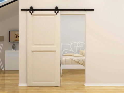 One Way Soft Close Mechanism For Sliding Door System With Flat Bar Track In Black Finish in use on interior door