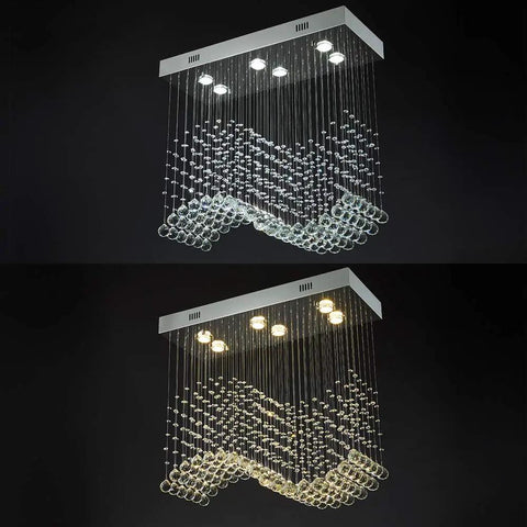 Modern K9 Crystal Raindrop Chandelier Rectangular Flush Mount For Kitchen Island And Dining Room Stunning Wave Pendant Light