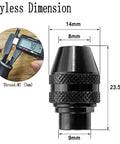 Pro Grade Ten Piece 1/8 Inch Collet Nut Set With 1/8 Inch Collet Clamping Nut And Three Jaw Keyless Chuck dimensions diagram